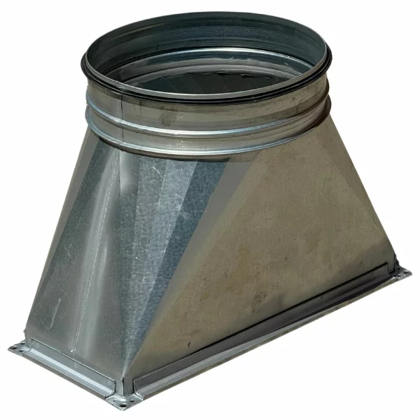 Übergang Kanal/Rohr 500×500×350 Ø315¶Kanalmass: 500mm×500mm¶Höhe: 350mm¶Rohranschluss: Ø 315mm
