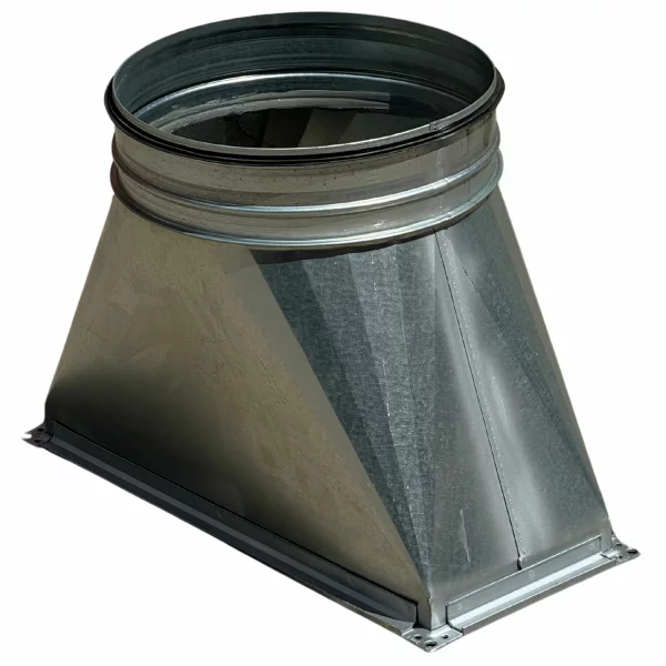 Übergang Kanal/Rohr 500×500×350 Ø315¶Kanalmass: 500mm×500mm¶Höhe: 350mm¶Rohranschluss: Ø 315mm