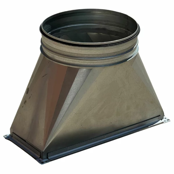 Übergang Kanal/Rohr 500×500×350 Ø315¶Kanalmass: 500mm×500mm¶Höhe: 350mm¶Rohranschluss: Ø 315mm