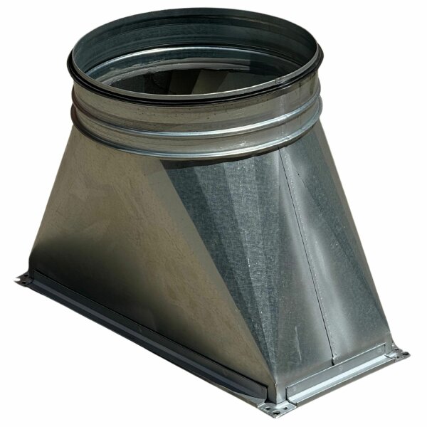 Übergang Kanal/Rohr 500×500×350 Ø450¶Kanalmass: 500mm×500mm¶Höhe: 350mm¶Rohranschluss: Ø 450mm