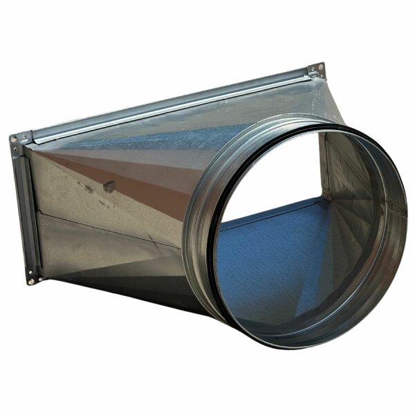 Übergang Kanal/Rohr 500×500×350 Ø450¶Kanalmass: 500mm×500mm¶Höhe: 350mm¶Rohranschluss: Ø 450mm